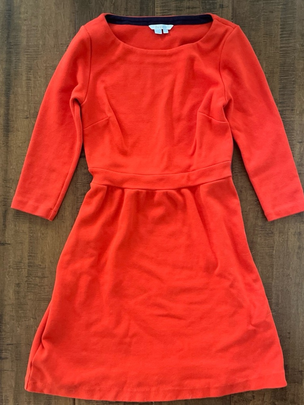 Boden textured reddish orange ponte knit fit-and-flare dress with 3/4 Sz. 6